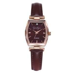 Diamond Dial Strap Watch in Burgundy