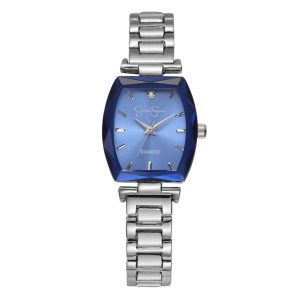 Faceted Bezel Bracelet Watch in Silver & Blue
