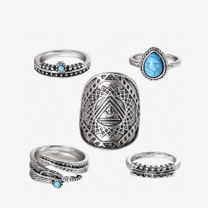 5-Piece Ring Set with Turquoise
