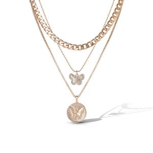 Layered Butterfly Pendant Necklace