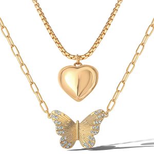 Butterfly Heart Layered Necklace