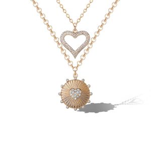 Layered Heart & Sunburst Pendant Necklace Set