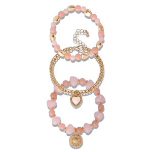 Gold & Pink Beaded Bracelet Set