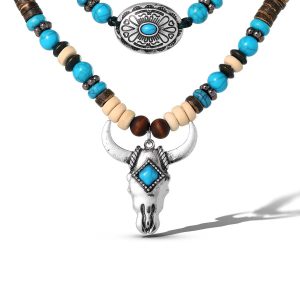 Layered Turquoise Bull Head Necklace