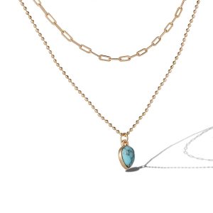 Layered Turquoise & Gold Bead Necklace