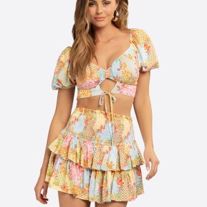 Puff Sleeve Swim Cover Up Top in Scene Stealer