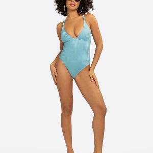 Twisted Jacquard Classic One Piece in Blue Retro