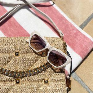 Vintage Cat Eye Sunglasses in Cream Marble