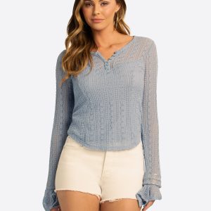 JS Jessica Simpson Tie Lace Top  in Forever Blue
