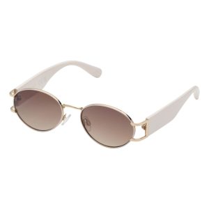 Retro Vintage Metal Oval Sunglasses in Cream